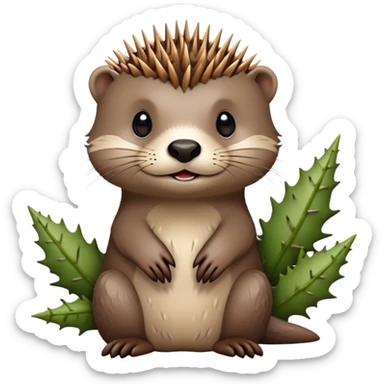 really cute confused otter face with asymmetric spiky thorny wooden bramble wrapped on the top of its head only, no leaves sticker