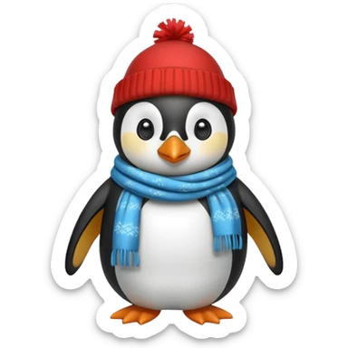 Winter penguin wearing winter clothes with winter background sticker