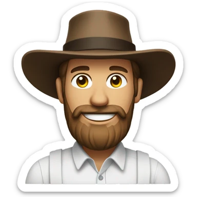 Amish man white with brown straw hat building a building with beard smiling sticker