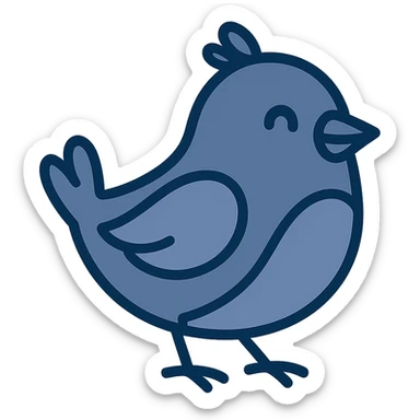 bouncy blue cute bird, minimal, geometric, only essential features, blue sticker