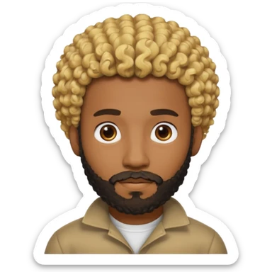 Black man with curly blonde hair and a black beard sticker