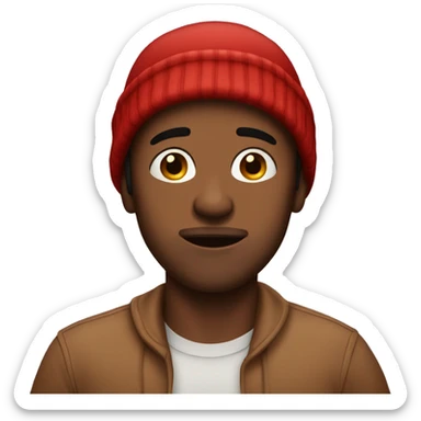 Brown skinned man with chapped lips and red beanie feeling ill sticker