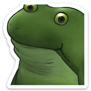 green bufo frog holding a tiny flag sticker