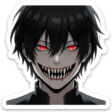 generate a black scary anime emoji in 112 x 112 format sticker