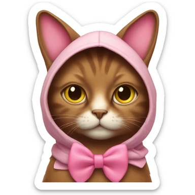 brown cat IN a bunny HOOD with pink bow tie sticker