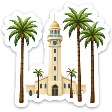 California Tower landscape in San Diego with palm trees, simple, inspired by reference photo, landscape version 3, white background sticker