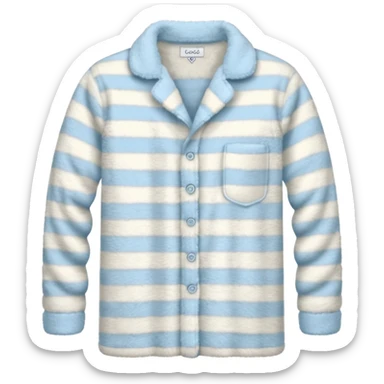 emoji of an isolated fluffy fleece pajama top with soft pastel 'vertical' stripes, plush fuzzy texture, light grey and pastel blue tones, button-down long sleeves, neatly folded flat-lay, no person, no body, no mannequin, cozy warm winter mood, soft shading sticker