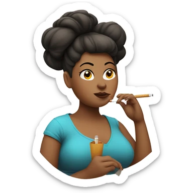 chubby lady with a bun smoking a cigarette sticker