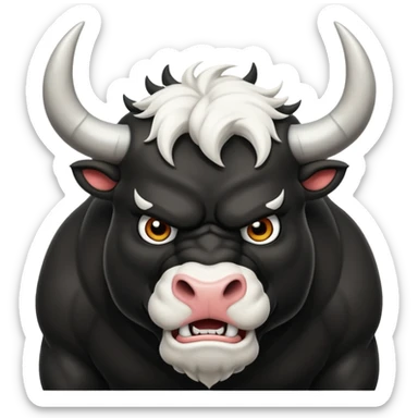 black angry powerful with white horns bull emoji sticker
