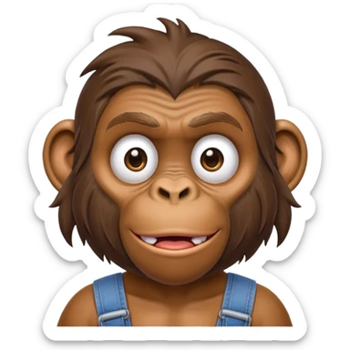 standing ape talking disheveled show full body wearing overalls cross-eyed sticker