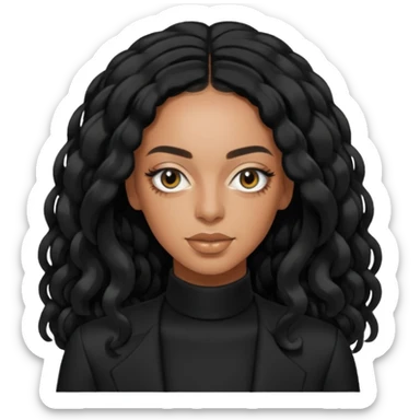 Solange with black long hair, black outfit sticker