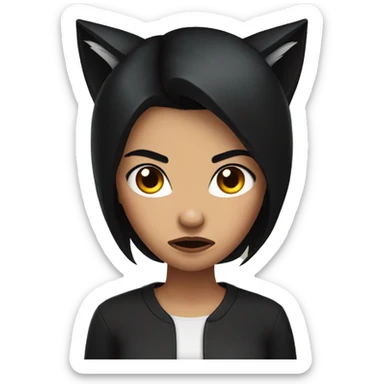 Female with black hair and black fox ears looking angry sticker