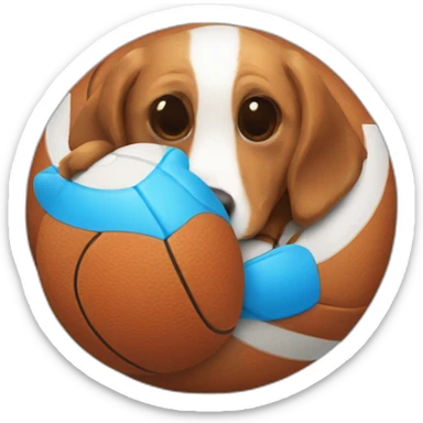 un perro salchicha con una pelota azul sticker