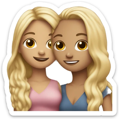 Two girlbestfriends brunette, blonde, wearing their hair down hugging sticker