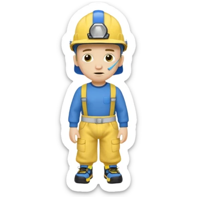a character with a blue helmet,a pencil up his nose,a yellow shirt what says jeffy,and a nappy/diaper on the outside of hiv navy pants and black shoes sticker