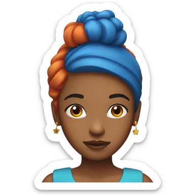 Girl, red hair, colorful makeup, blue dress, head sticker