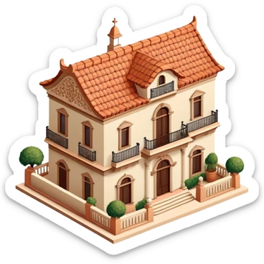 Spanish mansion, isometric dollhouse-style, realistic sticker