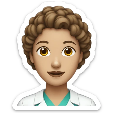 White nurse woman with curly brown hair sticker