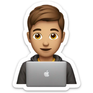 Brown short haired developer with macbook sticker