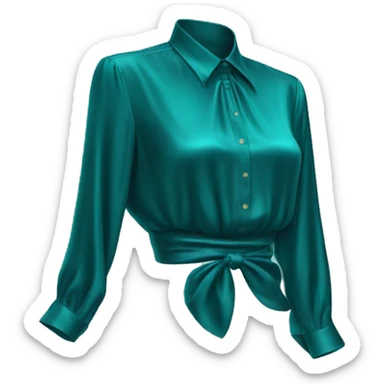 Realistic isolated side view of a dark turquoise shiny silk blouse. sticker