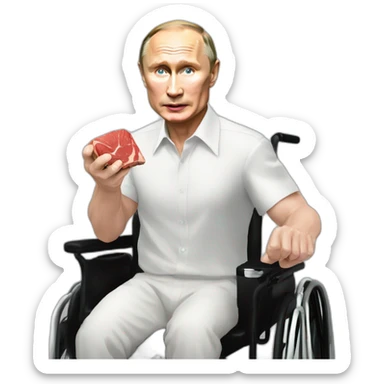 vladimir putin holding meat cube small jumping wheelchair blod sticker