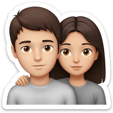 Brown hair, fair skin straight hair boy with slim face, cuddling with a tan skin dark brown hair girl with Hazel eyes sticker
