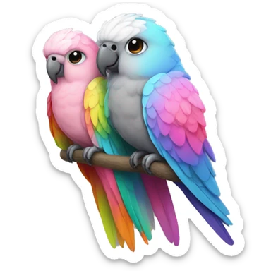 2 Pink and grey parakeets with rainbow wings  sticker