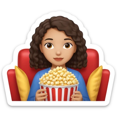 Une fille métisse avec les cheveux lisse qui ce détend avec des popocorn sticker