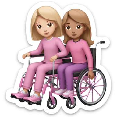 One light brown sister pushing her brown sister in a pink wheelchair sticker