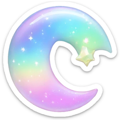 Kawaii Pastel iridescent rainbow crystal crescent half moon sticker