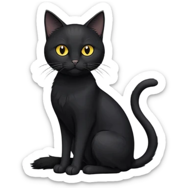 create an image of a black cat with yellow eyes and a white spot on the chest the cat is sitting looking forward in illustration style sticker