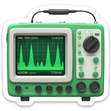 An oscilloscope device with a green waveform displayed on the screen sticker