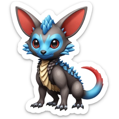Cute cool realistic colorful exotic Trico-Protogen-Fakémon-Pokémon-Vernid-Fionbri-hybrid-creature dark (full body) sticker