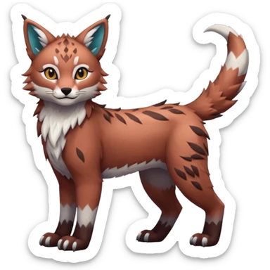 Colorful tropical reddish brownish blackish whitish kawaii cute Lynx-Trico-Sergal-Wolf-Vernid-Fakémon-Pokémon-creature (full body) sticker