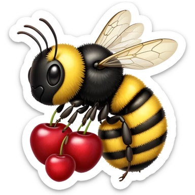 bumble bee on red cherries sticker