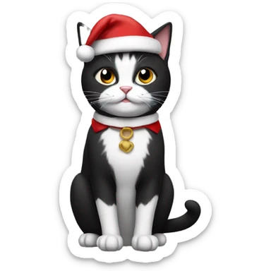 tuxedo cat wearing santa costume sticker