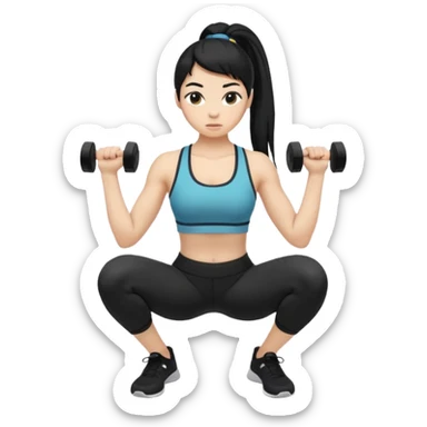 Women with long black ponytail doing a squat with no weights sticker