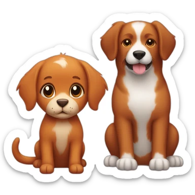 A brown furry dog and a red cat sticker