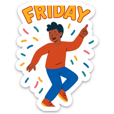 flat toon style person dancing, bright colors, Friday celebration sticker