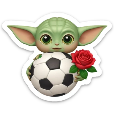 baby yoda holding soccer ball with roses sticker