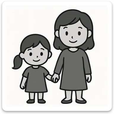 daughter holding hands with mother, minimalist style, white background sticker