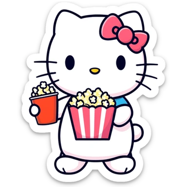 Hello kitty with popcorn  sticker