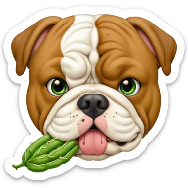 English bulldog eating green beans sticker