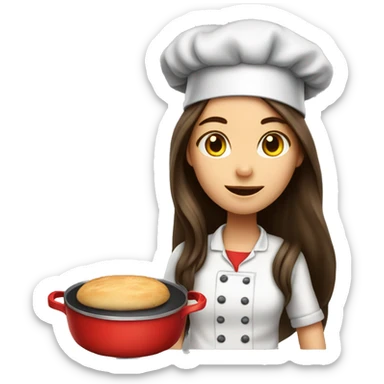 Brunette long haired girl in a cook hat makes dinner  sticker