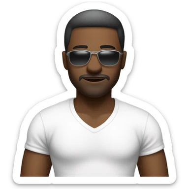 slightly ebony man with an cool faded haircut and sunglasses dressed in a white T-shirt sticker