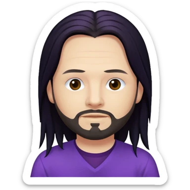 Jonathan Davis with long black hair, purple shirt sticker