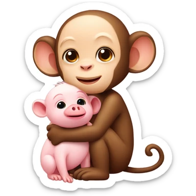 male monkey holding a female baby pig sticker