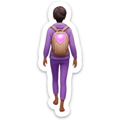 A small figure walks back across a foggy bridge, holding soft pink and purple orbs in each hand—symbolizing compassion and forgiveness. A gentle heart aura trails behind them, showing healing in motion. sticker
