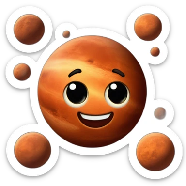 planet mars with a cartoon winking face sticker