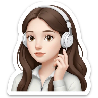 beautiful pale brunette girl with long hair listening to music in airpods sticker